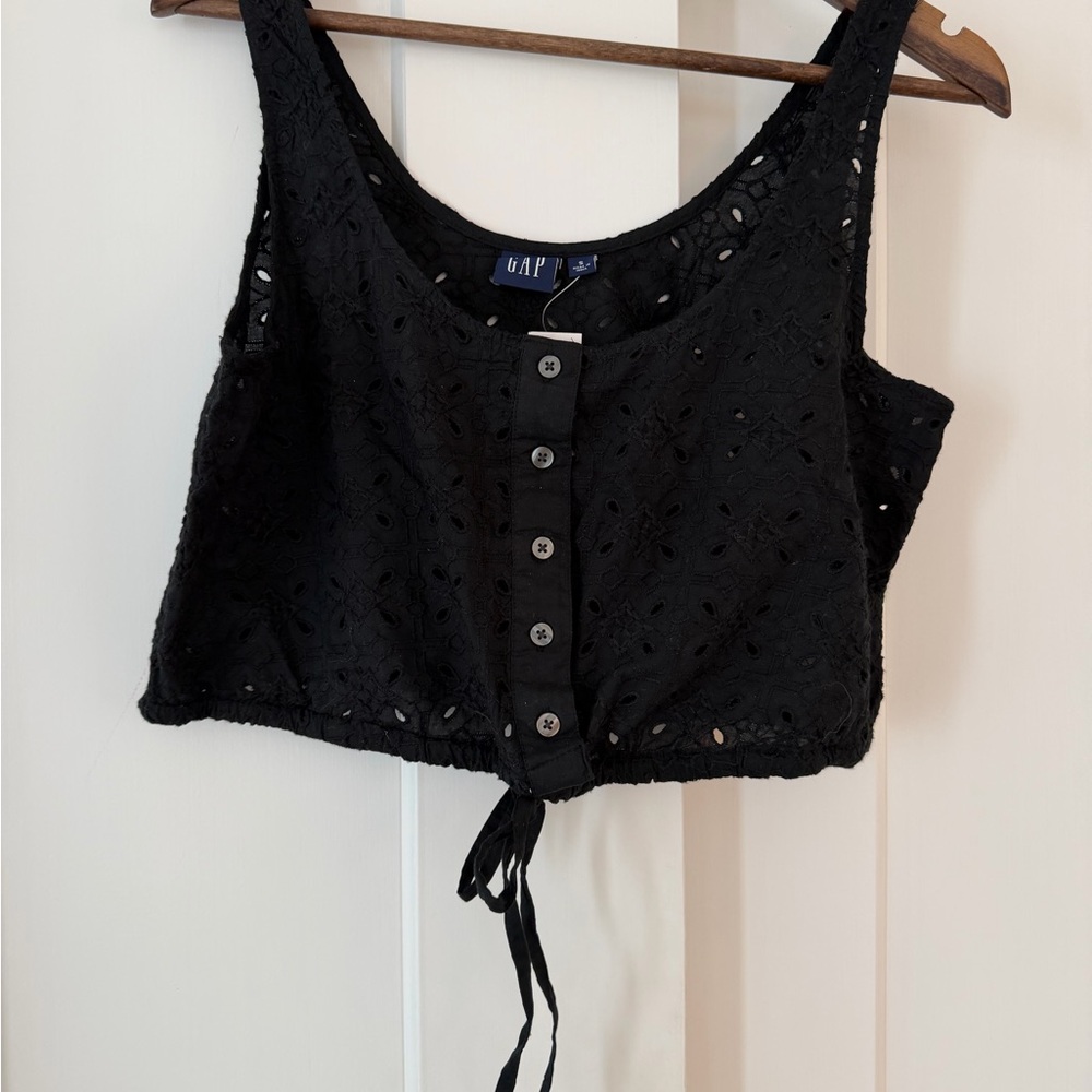 GAP Black Eyelet Button-Front Cropped Tank